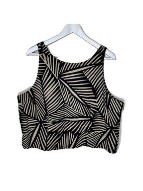 Nordstrom Black Palm Print Sleeveless Top, Rear Button Closure, Boxy Fit, XXL